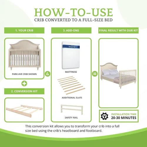 Vista 5 de Kit de conversión de tamaño completo, rieles de cama para cunas convertibles ecológicas y ecológicas de semilla de manzana, riel de madera maciza