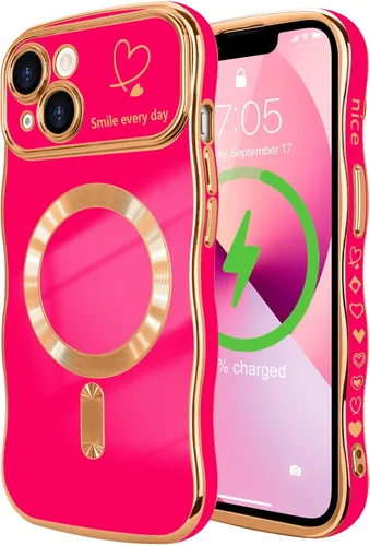Vista 68 de LCHULLE - Funda magnética para iPhone 13 para mujeres y niñas, con forma ondulada, color azul bebé [Compatible with MagSafe] Cute Curly Wave, Love