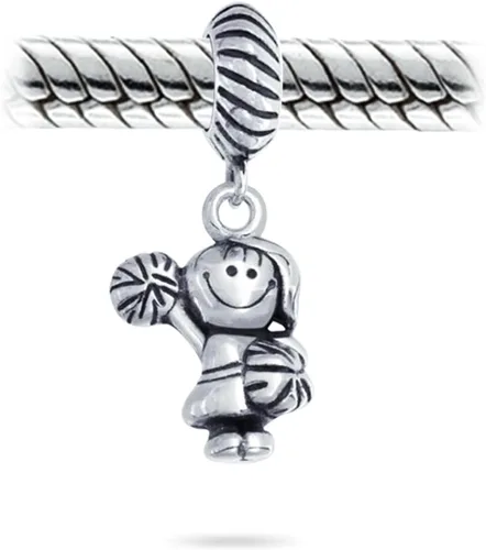 Vista 3 de Bling Jewelry Dibujos animados personalizados animadora jugador de fútbol colgante abalorio para mujer oxidado plata esterlina .925 ajuste pulsera