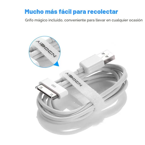 Vista 3 de Aibocn - Cable de sincronización y carga con Dock de 30 pines certificado MFi para iPhone 4 4S / iPad 1 2 3 / iPod Nano/iPod Touch - Blanco