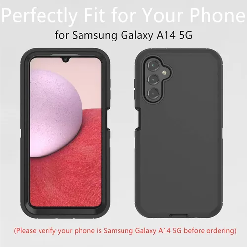Vista 5 de Funda protectora resistente a prueba de polvo a prueba de golpes y caídas, 3 en 1 para Samsung Galaxy A14 5G (negro)