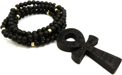 Vista 6 de Fashion 21 Colgante Ankh de la llave de la vida de Egipto 0.315 in 36" collar de cuentas de madera en tono negro y marrón
