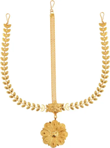 Vista 5 de Efulgenz Indian Gold Tone Floral Multilayer Chain Matha Patti for Women Hawaian Beach