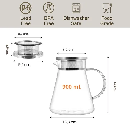 Vista 2 de CNGLASS Tetera de vidrio de 30.5 oz/900 ml segura para estufa, tetera de un toque transparente, tetera para té floreciente y de hojas sueltas