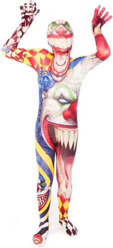 Vista 3 de Morphsuits Disfraz de payaso para niños, disfraz de payaso asesino de Halloween para niños, divertido disfraz de circo