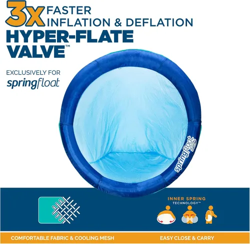 Vista 2 de SwimWays Spring Float Premium Papasan - Tumbona inflable para piscina para adultos con inflado rápido para edades de 15 años en adelante Azul Papasan