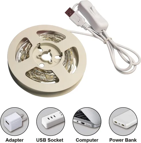 Vista 4 de RUICHEN Guirnalda de luces USB de 33 pies, 100 luces LED con interruptor de encendido/apagado (blanco cálido, paquete de 2)