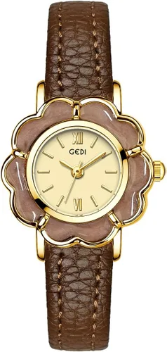 Vista 8 de CARLIEN Reloj de cuarzo dorado creativo con forma de flor para mujer, correa de cuero ligero, elegante, elegante, para mujer