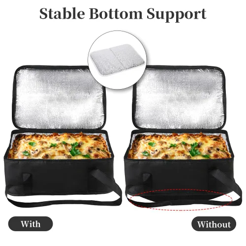 Vista 3 de Bodaon Bolsa aislante para cazuela, se adapta a platos de horno de 9 x 13 y 11 x 15 pulgadas con tapa, portadores de cazuela para alimentos Negro