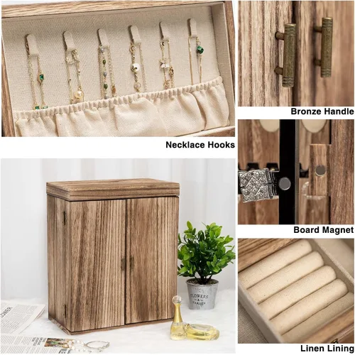 Vista 4 de Caja organizadora de aretes cajas de joyería grandes para mujer gran almacenamiento de joyería exhibidor para collar aretes anillos pulsera caja