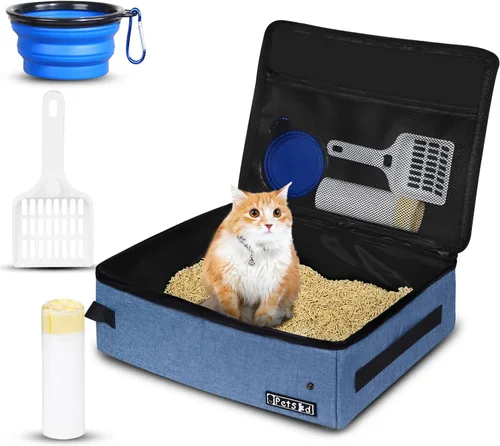 Vista 13 de Arenero portátil para gatos de viaje de Petskd con tapa y 10 bolsas desechables, a prueba de fugas y plegable, artículos de viaje esenciales