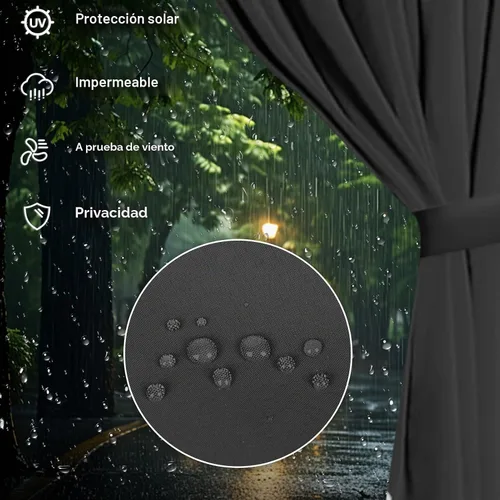 Vista 4 de slashome - Cortinas impermeables para gazebo de 10'x10', para exteriores, negras, universales, de repuesto, 4 paneles, paredes laterales