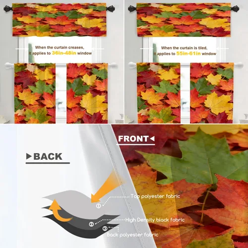 Vista 459 de Shrahala Orange Autumn Autumn Blackout Curtain Tiers, Fall Kitchen Valance Light Blocking Tier Drapes with Rod Pocket, 2 Pack 26 X 24 in