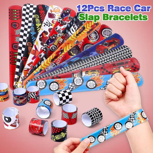 Vista 4 de 98 piezas de regalos de fiesta de coche de carreras suministros de cumpleaños de carreras de paja burbuja banda adhesiva de juguete de carreras