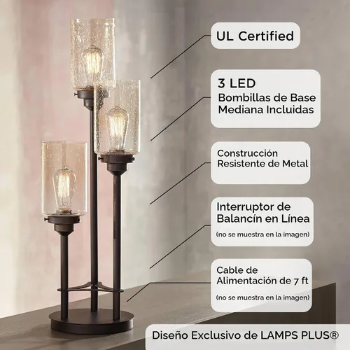 Vista 5 de Libby - Lámpara de mesa grande de 30 pulgadas, bombilla Edison, LED, bronce