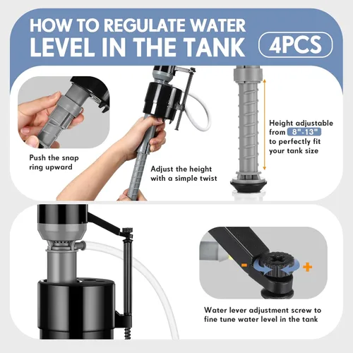 Vista 3 de Lasnten Kit de reemplazo de válvula de llenado de inodoro de 4 piezas, kit de reemplazo de válvula para control de agua de tanque y tazón