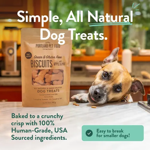 Vista 2 de Portland Pet Food Company Golosinas para Perros de Manzana y Menta Galletas Saludables para Perros Pequeños, Medianos y Grandes - Sin Granos, Grado