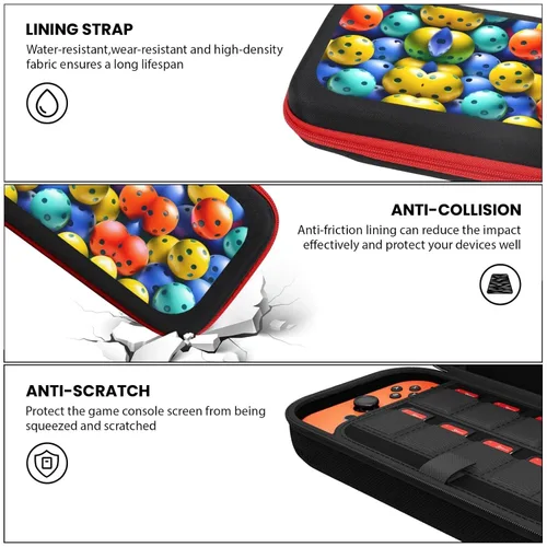 Vista 2 de Pickleball Balls Colors Pattern Protective Hard Shell Travel Carrying Case Pouch for Console & Accessories Switch Carrying Case Compatible with