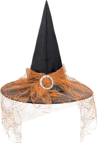 Vista 7 de American Trends Sombrero de bruja de Halloween para mujer, accesorio de disfraz de Halloween de encaje para fiesta