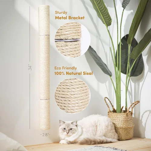 Vista 2 de xympo Rascador de Pared Montado de 86 cm para Gatos, Poste de Rascado de Sisal