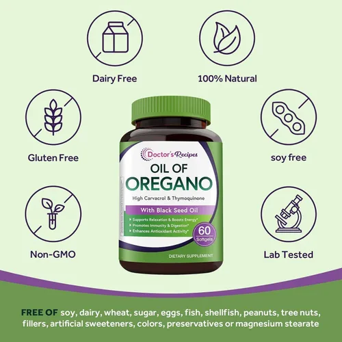 Vista 5 de Doctor's Recipes Aceite de orégano con aceite de semilla negra, 500 mg de extracto de aceite de orégano, sin OMG, suplemento de hierbas totalmente