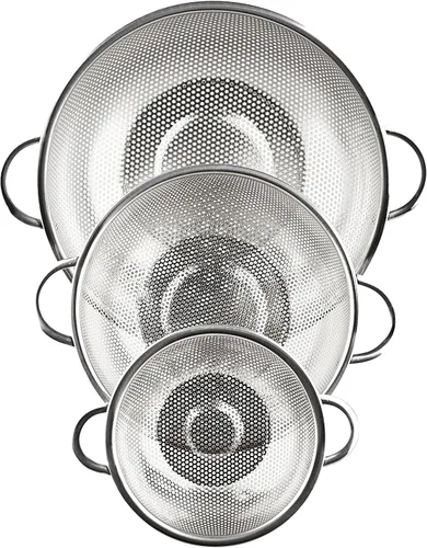 Vista 3 de Juego de 3 coladores microperforados de malla de acero inoxidable (1 cuarto de galón, 2.5 cuartos de galón y 4.5 cuartos de galón)