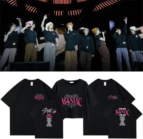 Vista 2 de Camiseta Stray Kids MANIAC Encore 2023 100% algodón pesado mercancía para niños