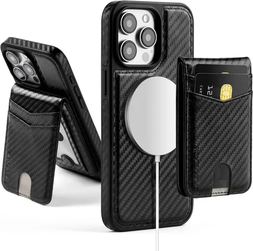 Vista 28 de SkyEagle - Funda tipo cartera compatible con MagSafe para iPhone 11, color negro Detachable Magnetic Credit Card Holder,RFID Blocking,PU