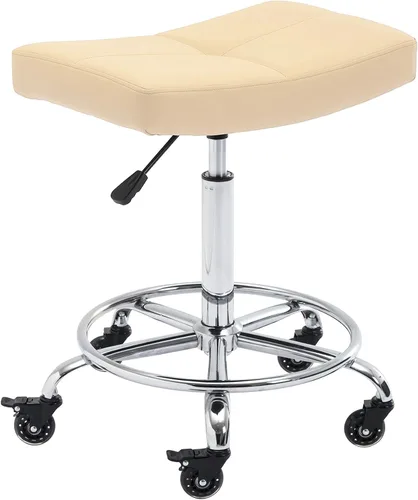 Vista 10 de Taburete con ruedas ajustable con asiento extra ancho, ruedas de goma bloqueables y reposapiés, silla giratoria para cocina, laboratorio, oficina