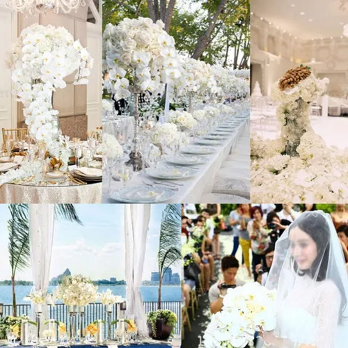 Vista 7 de FagusHome Flores artificiales de seda Phalaenopsis de 41 pulgadas, 2 piezas con 2 paquetes de hojas, plantas artificiales de orquídea en blanco