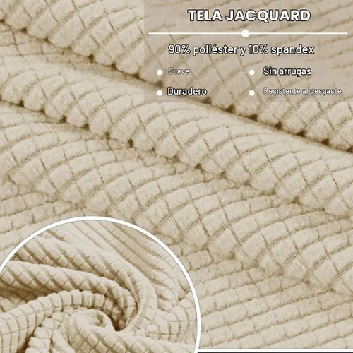 Vista 6 de Funda para Otomán Cuadrada Plegable de Almacenamiento Fundas para Otomán Jacquard Elásticas Cubo Reposapiés Fundas para Taburete ProZtector con Beige