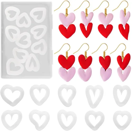 Vista 9 de 10 unidades/caja mini cortadores de arcilla polimérica de corazón para el día de San Valentín, cortadores de aretes de cerámica suave, kit