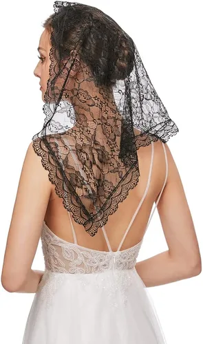 Vista 4 de Mantilla - Velo de encaje con velo de capilla latina para la iglesia velos de encaje floral bufanda católica