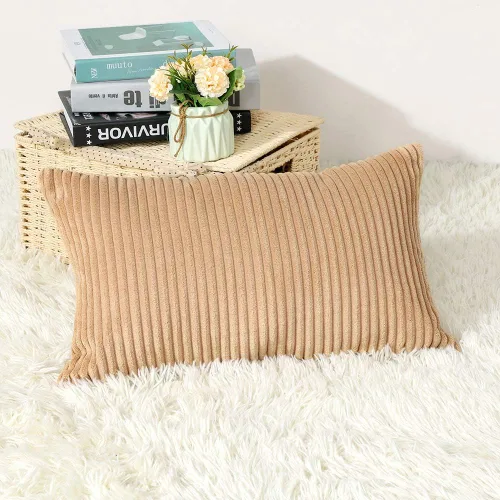 Vista 55 de Artscope Fundas de Almohada de Pana a Rayas Acogedoras Súper Suaves Decorativas Cuadradas Fundas de Almohada Fundas de Cojín para Sofá Sofá Amarillo