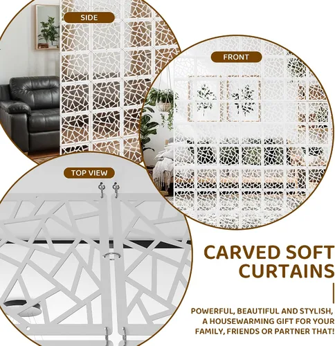 Vista 6 de 24 piezas de PVC para colgar habitaciones, paneles de patrón de tallado de flores, panel decorativo de pared, divisor de habitación, panel
