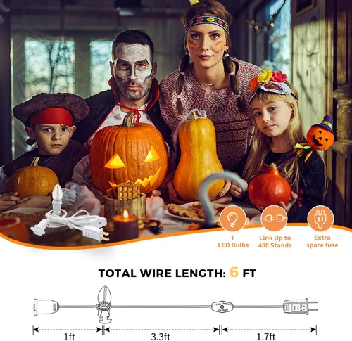 Vista 5 de KGC Paquete de 2 cables de accesorios encadenables con bombilla LED C7, cable de luz de molde de soplado interior de 6 pies con enchufes macho
