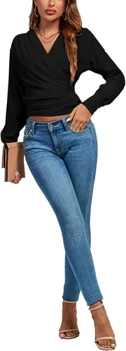 Vista 6 de LYANER Blusa de manga larga con cuello en V para mujer