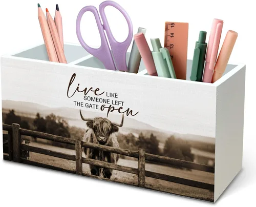 Vista 36 de DILSJ Organizador inspirador de 2 compartimentos para lápices, organizador para escritorio, amantes de los pollos regalos para mujeres, Live Like