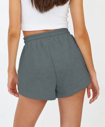 Vista 4 de Pantalones cortos deportivos para mujer, cómodos, para correr, gimnasio, verano, casual, cintura alta, pantalones cortos deportivos con bolsillos