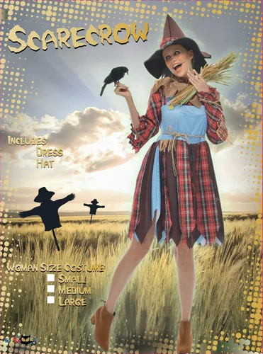 Vista 6 de EraSpooky Disfraz de espantapájaros para mujer con sombrero
