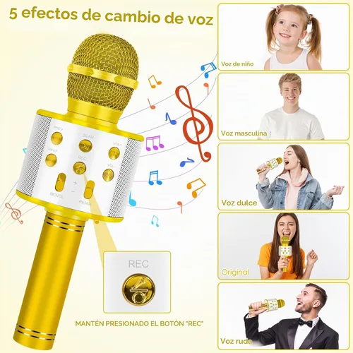 Vista 5 de KIDWILL Micrófono de Karaoke Inalámbrico Bluetooth para Niños, 5 en 1 Portátil de Mano Micrófono de Karaoke con Altavoz Reproductor Grabadora