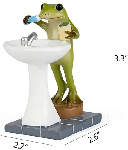 Vista 7 de Tfro & Cile Estatua de jardín de rana, decoración en miniatura, estatua de animales para exteriores, escultura de dientes para cepillado de hadas