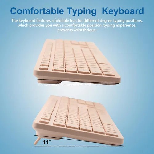 Vista 4 de Combo de teclado y mouse inalámbricos, silencioso y suave, teclado de computadora de tamaño completo de 2.4 G y mouse inalámbrico ergonómico