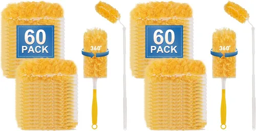 Vista 9 de Recambios de plumero resistentes (paquete de 30 + 1 mango), kit de plumeros desechables sin perfume para limpiar el polvo de muebles, ventilador