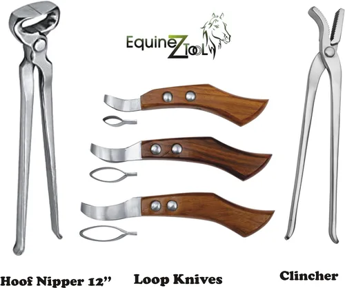Vista 2 de Equinez Tools Hoof Nipper 12 pulgadas con zapato de caballo y cuchillo de herrador