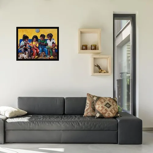 Vista 4 de Póster enmarcado para decoración de pared de niños afroamericanos, obra de arte familiar negra, 22 x 28 pulgadas (lienzo como texturizado)