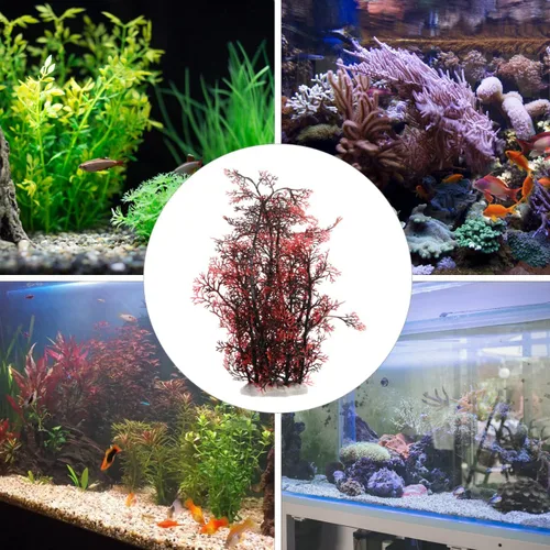 Vista 7 de balacoo 2 plantas de plástico para decoración de acuario, árbol de coral rojo para decoración de peceras, plantas artificiales para adorno submarino