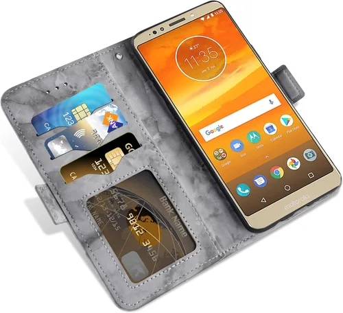 Vista 4 de Asuwish Funda compatible con Moto E5 Plus E 5 Supra y protector de pantalla de vidrio templado, ranura para tarjeta celular, soporte para tarjetero