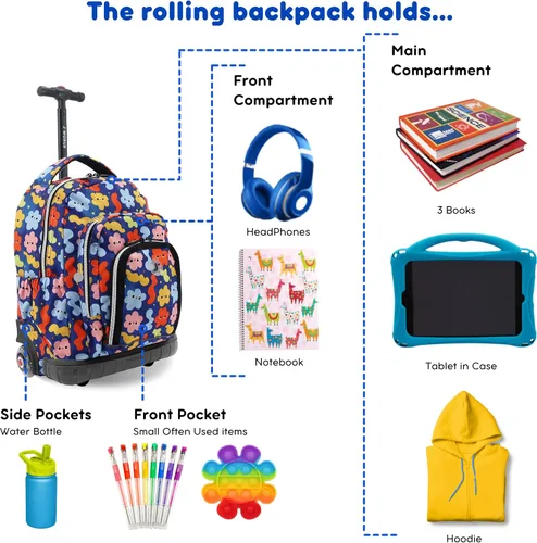 Vista 3 de J World Lollipop Kids Juego de Mochila Rodante y Bolsa de Almuerzo para Escuela Primaria. Maleta de Mano con Ruedas, Tamaño único