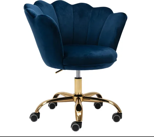 Vista 13 de Cómoda silla de trabajo para oficina en casa con ruedas, bonita y moderna tapizada de terciopelo con respaldo de concha, silla de escritorio Negro